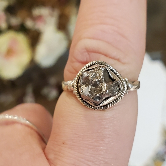 GENUINE ARGENTINA METEORITE RING hand crafted sterling silver 925 - Picture 2 of 7
